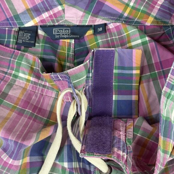 Polo Ralph Lauren Board Shorts‎ Mens 38 Pink Plaid Drawstring Preppy Green Pony - Picture 10 of 16